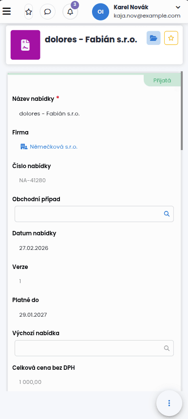 Stejný firemní systém otevřený na mobilním telefonu